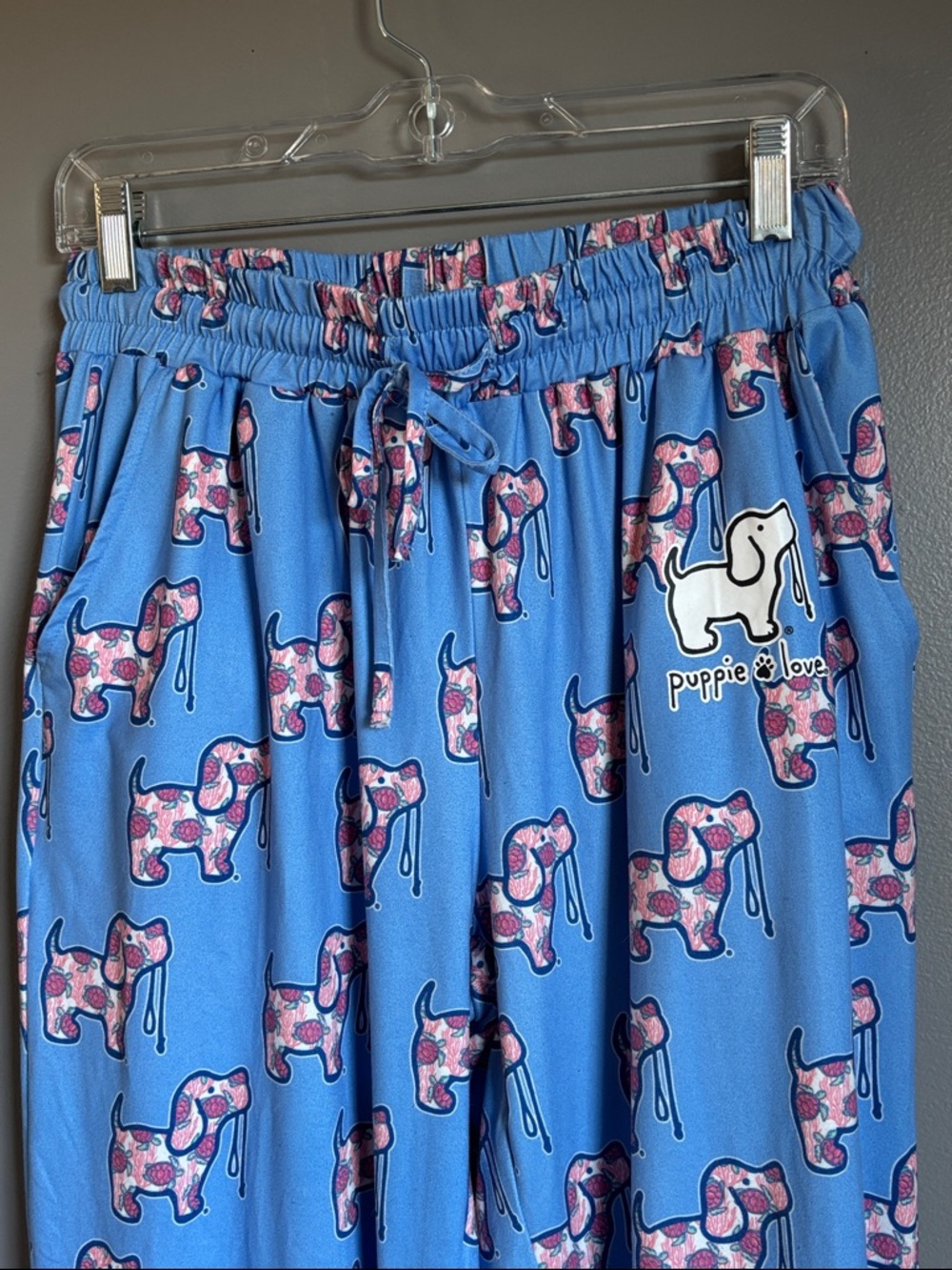 Puppie Love blue lounge pants / pajama pants sz L turtle puppies - Picture 2 of 7